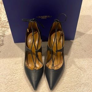 AQUAZZURA BLACK LEATHER LACE UP STRAPPY HEEL PUMPS 105